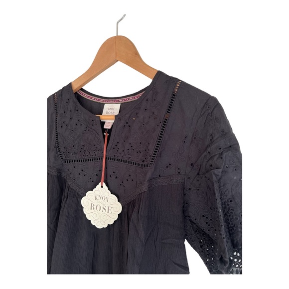 New Knox Rose top short sleeve eyelet peasant cotton black - Picture 10 of 16